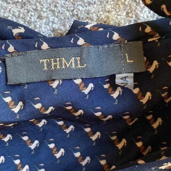 Anthropologie THML Equestrian Horse Pony Ruffle Pullover Animal Print Dress - L - Picture 7 of 8